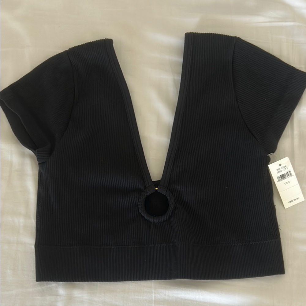 Aerie Black Crop Cut Out Bodysuit